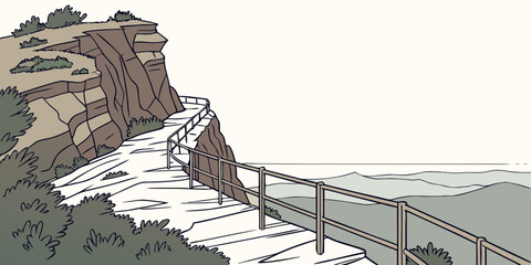 Coastal cliff path overlooking water with landscape greenery mountainside overlook destination peaceful vacation vegetation illustration © Hemal