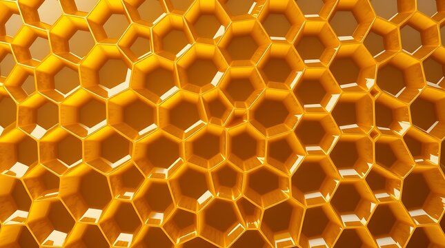 abstract golden honeycomb pattern with glossy hexagonal cells
