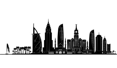 Obraz premium Jeddah Saudi Arabia City Skyline Silhouette Vector with Modern Urban Architecture Landscape Design