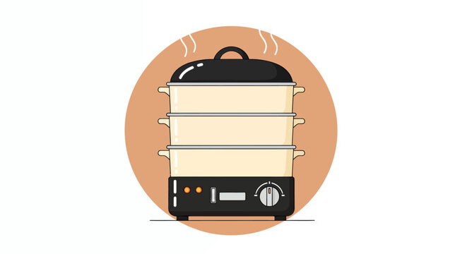 Vintage luggage stack on a travel cart against a soft orange circular backdrop.