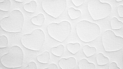 Fototapeta na wymiar White embossed heart pattern texture on paper background, elegant minimal love concept