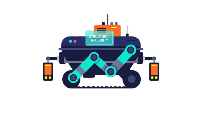 Futuristic remote controlled security robot with treads and sensors.