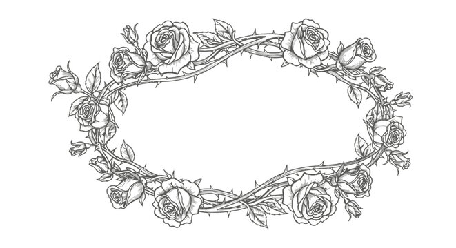 Floral Wreath with Roses and Leaves.