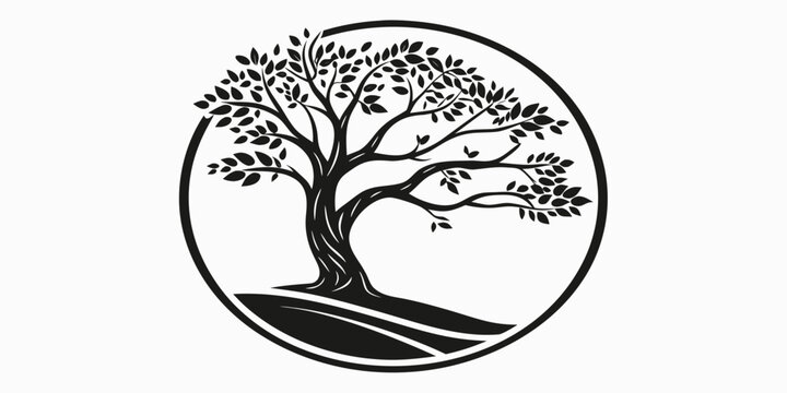 Minimalist circular tree logo icon in black and white with environment circular minimalist silhouette conservation abstract illustration creative landscape outdoors sustainability identity