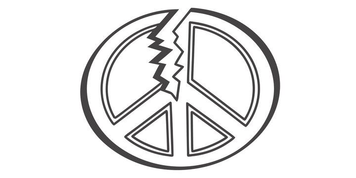 Broken peace sign symbol flat vector graphic with fractured conflict illustration conceptual background abstract politics negativity brokenness minimalist silhouette opposition activism