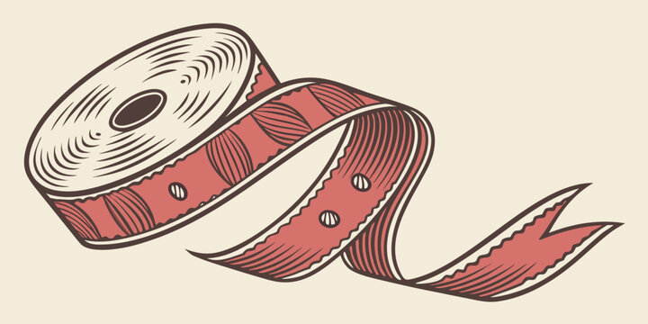 Decorative red ribbon spool with engraved pattern and dots ribbon roll textile industry decorative illustration material haberdashery accessory tailoring ornament packaging creative