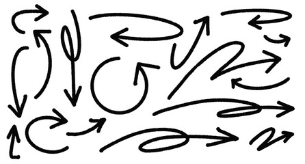 Obraz premium Hand drawn black arrow set isolated on transparent background
