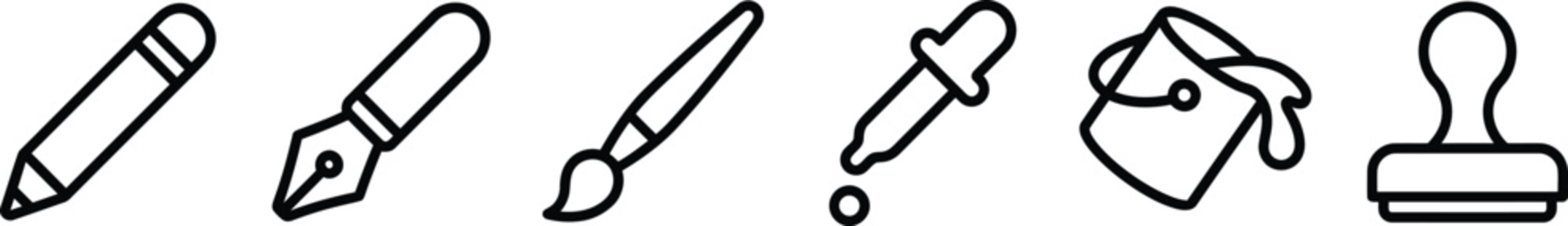 Black line art icons of drawing and painting tools