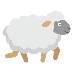 Obraz premium Cute walking sheep cartoon vector illustration isolated on transparent background. Friendly lamb character walking side view element.