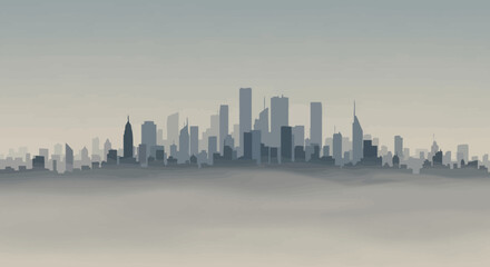 Obraz premium City Skyline Silhouette with Skyscrapers and Urban Buildings.