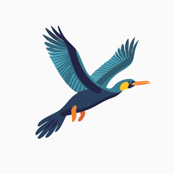 Stylized Illustration of a Cormorant Bird in Flight