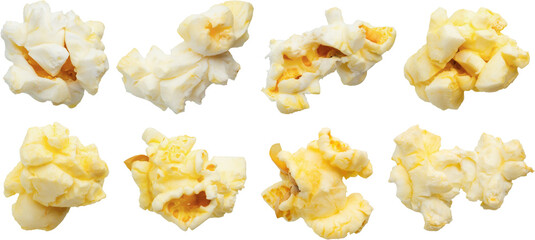 Naklejka premium Tasty popcorn close up set isolated on white background