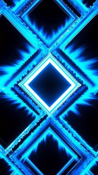 Mesmerizing abstract background with glowing blue diamond patterns forming an infinite tunnel of light and digital energy