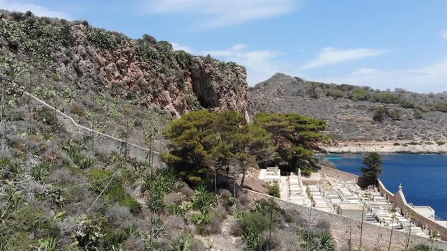 Mediterranean Island of Levanzo with Cliffs and Clear Water in sunny summer day Sicily