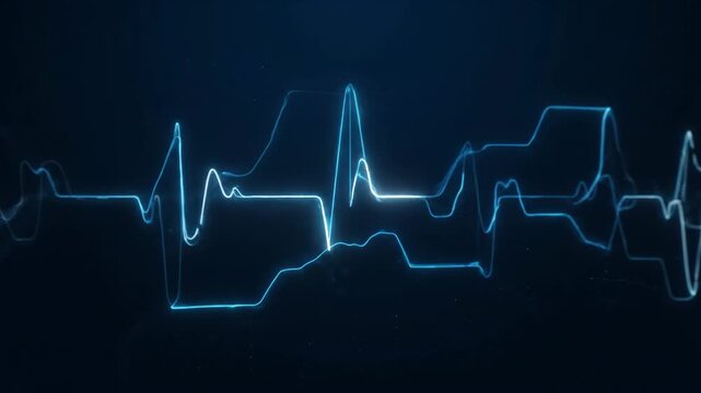 Blue Glowing Digital Heartbeat Pulse Lines Moving Across a Dark Screen Motion Graphic Animation for Medical Background