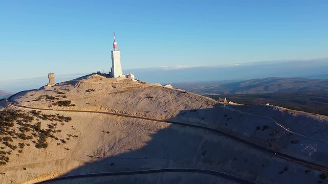 Mont Ventoux, France. Aerial view of the Tour de France route. Ascent road of the famous mountain stage of the cycling race.