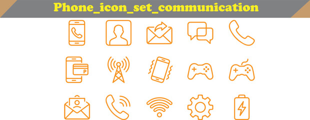 Isolated phone and communication icon set with communication collection smartphone messaging internet technology application connection transfer controller joystick cogwheel settings © icon sos
