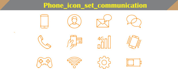Isolated phone and communication icon set with communication collection smartphone messaging internet technology application connection transfer controller joystick cogwheel settings © icon sos