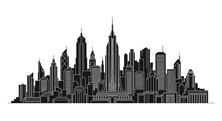 Fototapeta premium City skyline silhouette with modern skyscrapers, urban landscape design