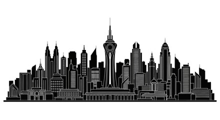 Fototapeta premium Modern City Skyline Silhouette Illustration, Urban Architectural Landscape