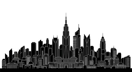 Obraz premium Modern City Skyline Silhouette Illustration, Urban Architectural Design