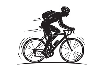 Naklejka premium Minimal cyclist icon, Rider on bicycle silhouette, Cyclist silhouette vector.