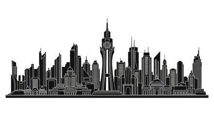 Obraz premium Mecca city skyline silhouette with Abraj Al-Bait tower, iconic landmark