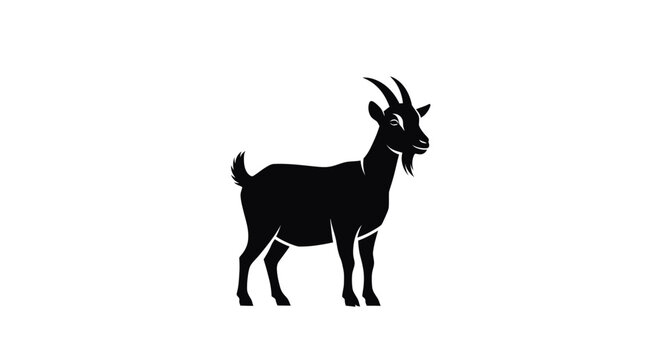 Black silhouette of a standing billy goat with horns and beard