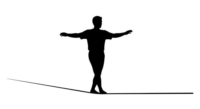 Tightrope walker silhouette balancing on thin wire