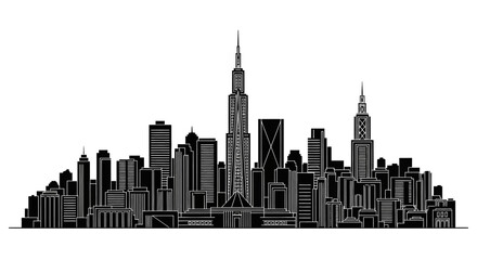 Fototapeta premium Chicago City Skyline Silhouette, Minimalist Urban Architecture Vector