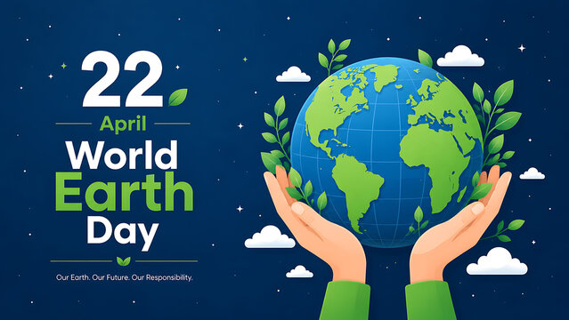 22 april world earth day illustration with hands holding globe and leaves environmental protection awareness design