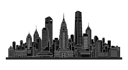 Obraz premium Black and white city skyline silhouette illustration