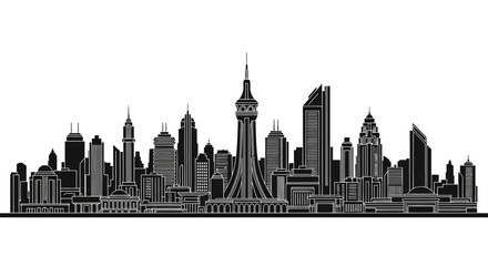 Fototapeta premium Modern City Skyline Silhouette on White Background