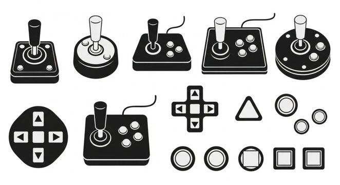 Collection of retro video game controllers and buttons.