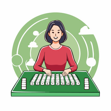 Woman playing Mahjong