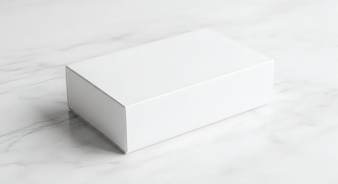 Closed white gift box placed on elegant marble surface with soft light and clean aesthetics.