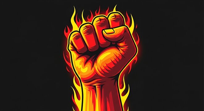 Fiery Fist Raised in Protest, Symbol of Power and Rebellion