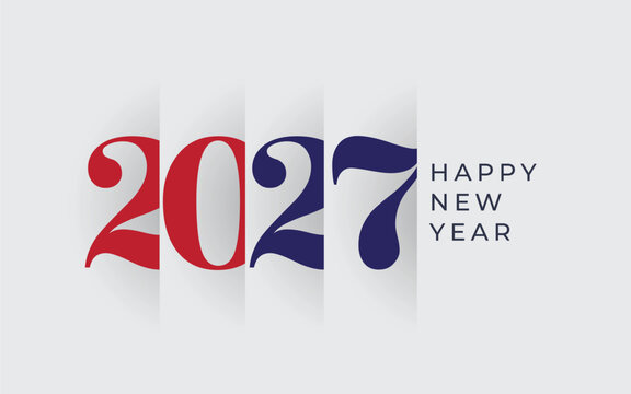 2027 Happy New Year. Illustration for the festive New Year 2027 number on set background