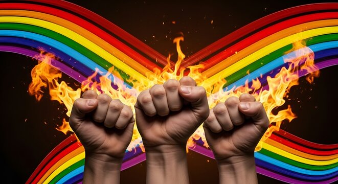 LGBTQ Pride, Fist, Rainbow, Fire, Revolution, Equality, Freedom, Protest, Gay, Lesbain