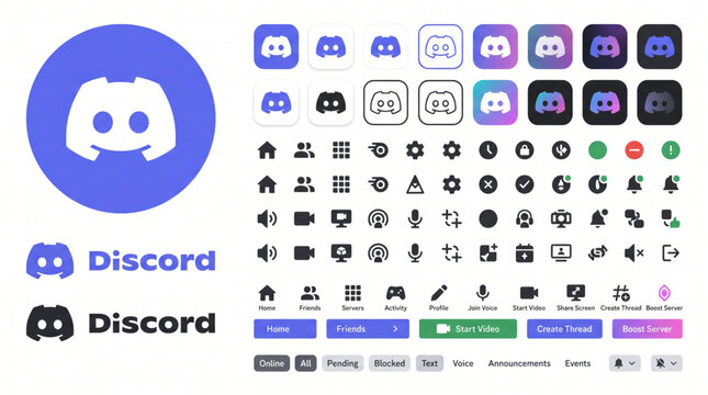 Discord Messenger Logo and User Interface Icons Set Vector Illustration Collection with Social Media App Buttons symbols Profile settings communication interface design elements