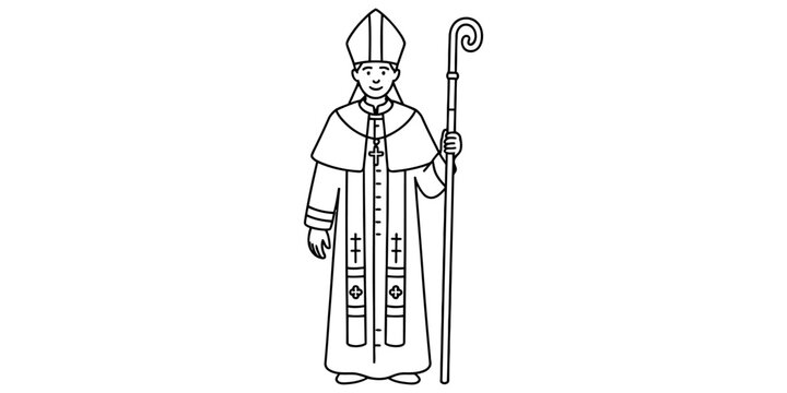 Bishop in Full Regalia Holding a Crozier Staff