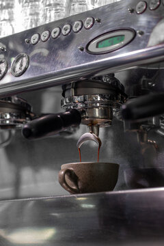 Double espresso shot extracting from espresso machine