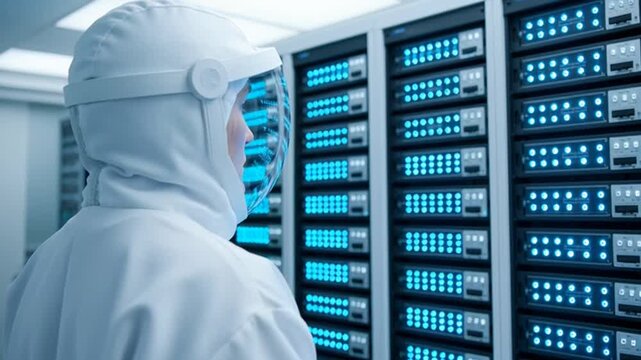 Technician Monitoring Data Servers with Augmented Reality