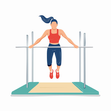 Woman performing gymnastics on parallel bars