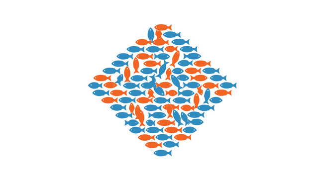 School of orange and blue fish.