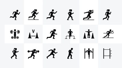 Fototapeta premium Set of 18 Black Running and Fitness Vector Icons
