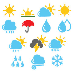 Obraz premium hand drawn weather icons set with sun cloud rain snow and lightning symbols