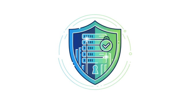 Digital Security Shield with Server Rack and Check Mark - Data Protection