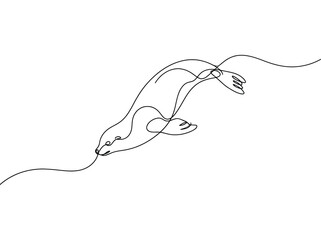Obraz premium A minimalist single line drawing of a seal swimming gracefully through the water