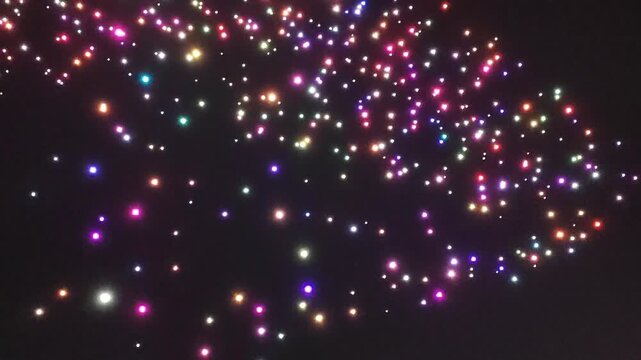 A swarm of drones performing at night.